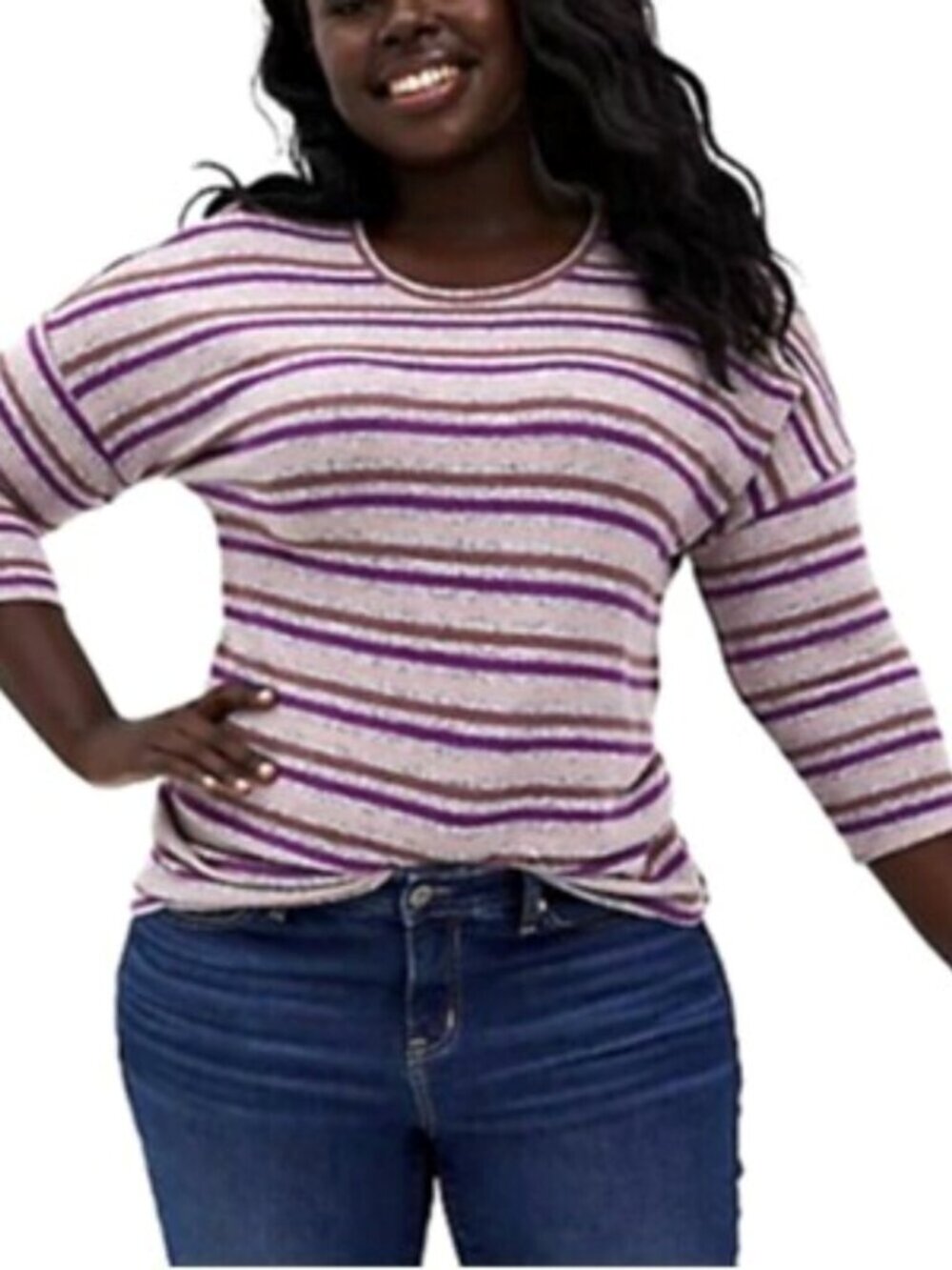 NWT Torrid 3 3X Plush Super Soft Pink and Purple Striped 3/4 Sleeve tee top